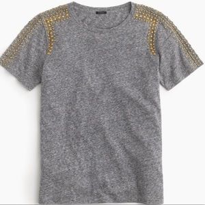 J crew Grey Heather Embellished Shoulder Tee